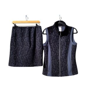 DOLCEZZA | Whimsigoth Floral Navy & Black Skirt Set ✨ Sparkling Stud Details